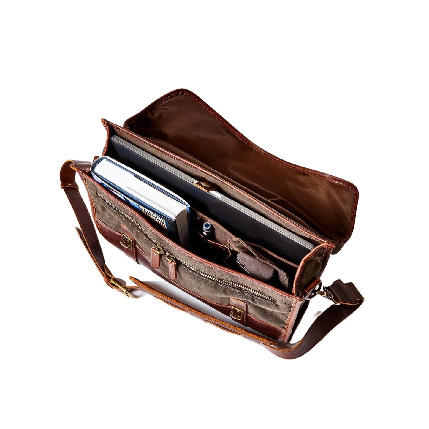 brown leather messenger backpack Tom Beckbe - Canvas Messenger Bag