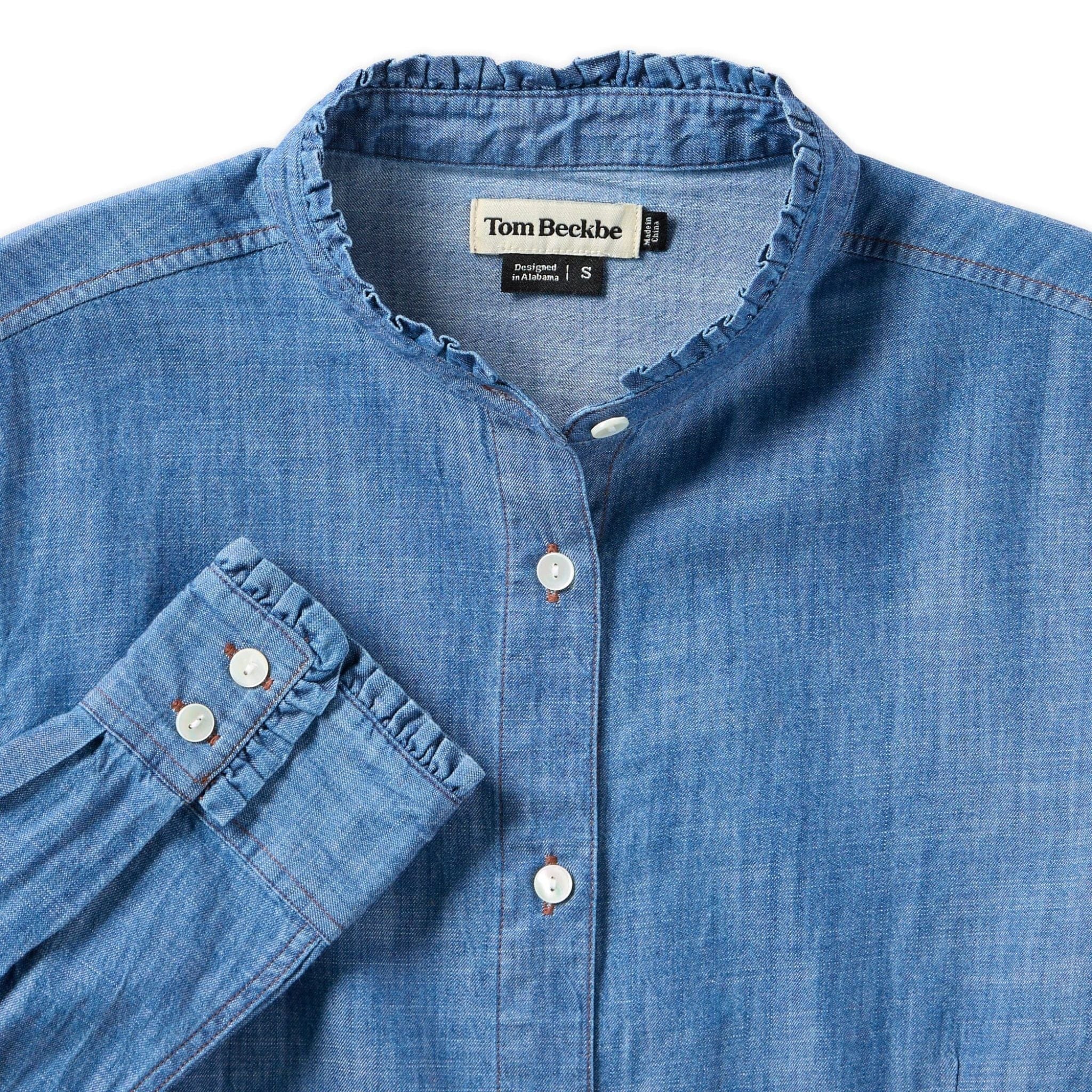 Vintage 90s Faded Glory Band Collar Denim Shirt Men Large Blue Short Sleeve  FLAW | eBay